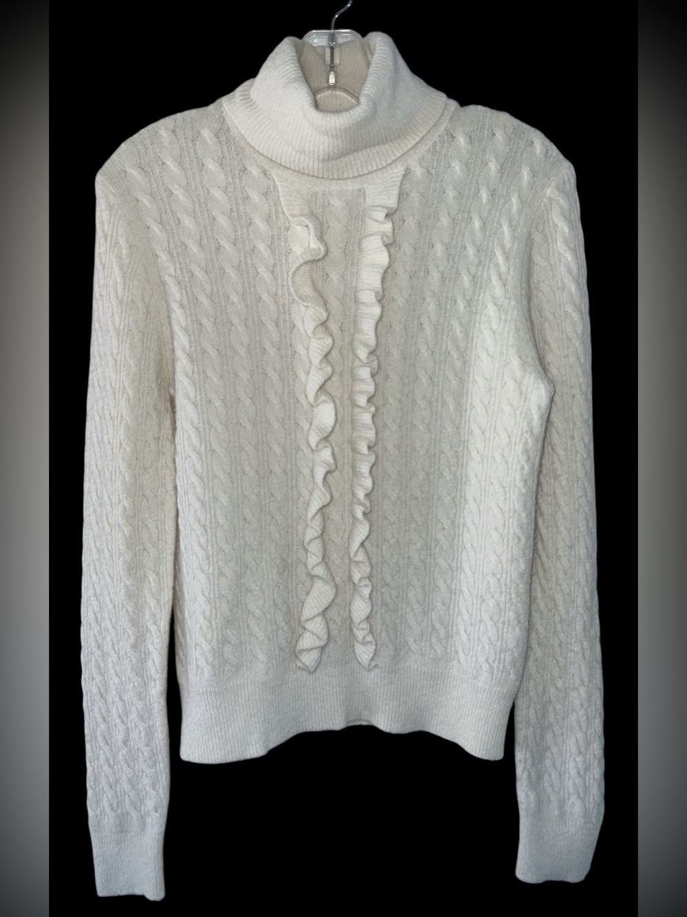 J. Crew Classic Ruffle Ivory Wool Alpaca Turtleneck Sweater Women’s Size Small